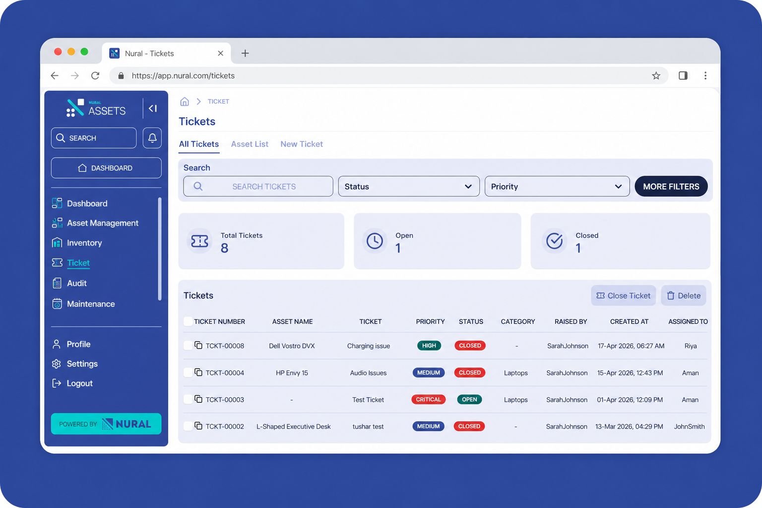 Asset ticket dashboard